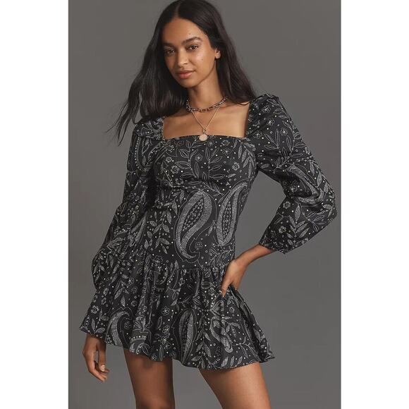 NWT Maeve Long-Sleeve Square-Neck Drop-Waist Mini Dress Sz XL #8H502 - Picture 3 of 11